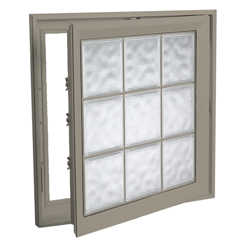 Hy-Lite Frosted Driftwood Right-Handed Vinyl Casement Window Tempered Glass with Grids ( Full Screen Included )