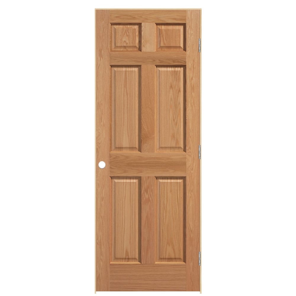 Masonite 36-in x 80-in Natural Solid core 6-panel Left hand Textured Unfinished Oak Wood Flat Jamb Single Prehung Interior Door with