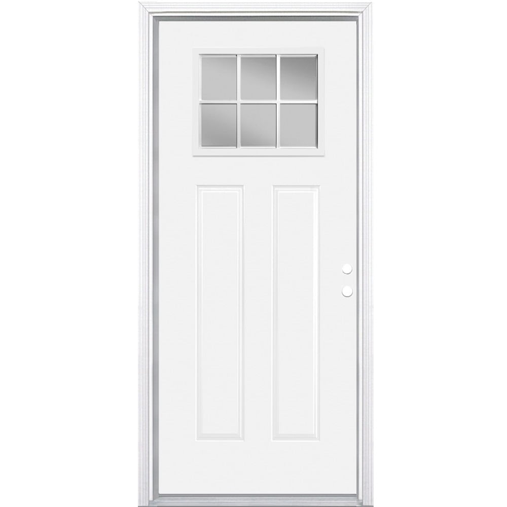 Masonite 32-in x 80-in x 4-9/16-in Steel Craftsman Left-hand inswing Primed Prehung Front Door with Brickmould Insulating core with Grilles