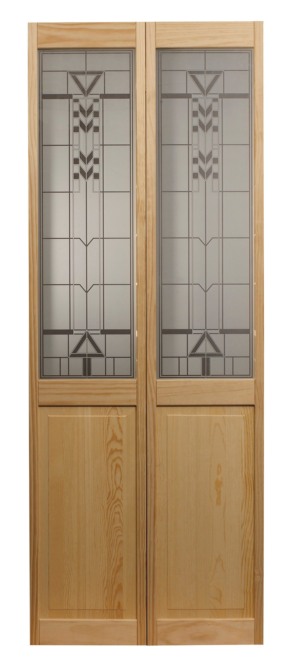 Pinecroft Deco 24-in x 80-in Pine Wood 2-panel Patterned glass Smooth Solid core Unfinished Pine Wood Closet Bifold Door ( Hardware Included )