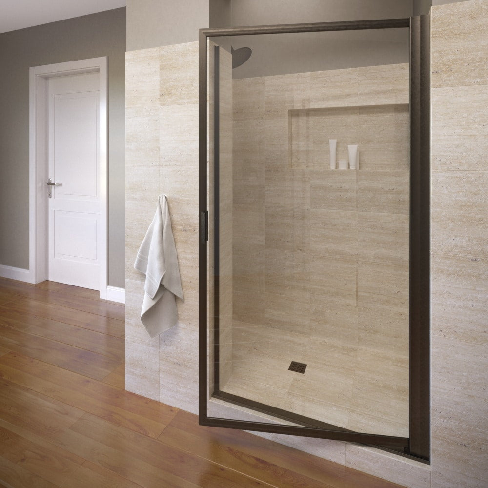 Basco Sopora Oil-rubbed bronze 24-1/4-in to 26-in W x 63.5-in H Framed Clear Glass Pivot Shower door
