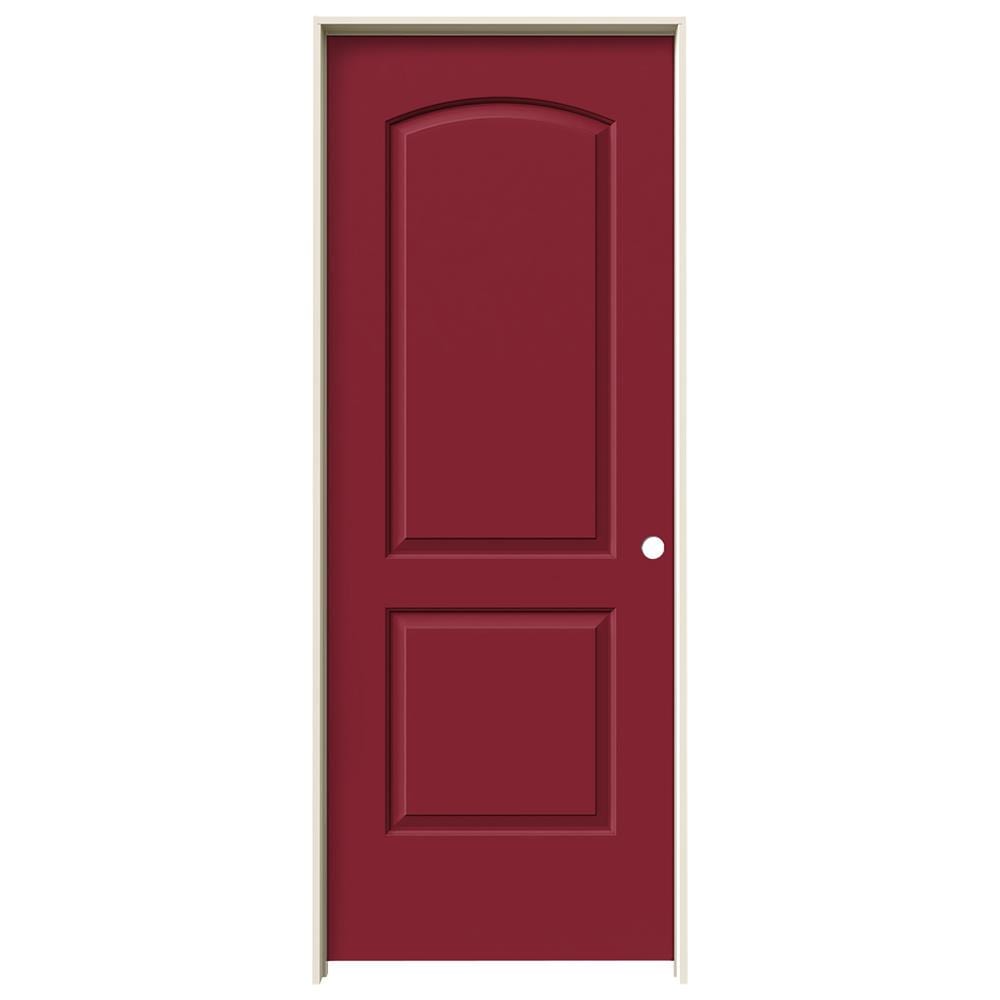 JELD-WEN 24-in x 80-in Cranberry Solid core 2-panel Left hand Smooth Prefinished Molded composite Flat Jamb Single Prehung Interior Door with