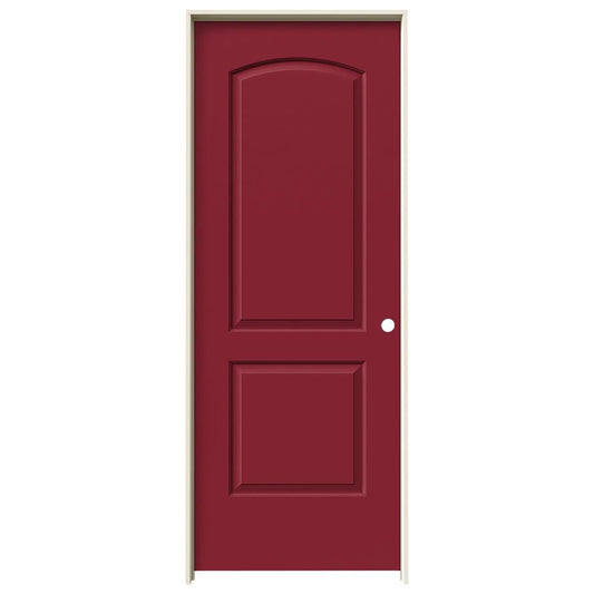 JELD-WEN 24-in x 80-in Cranberry Solid core 2-panel Left hand Smooth Prefinished Molded composite Flat Jamb Single Prehung Interior Door with