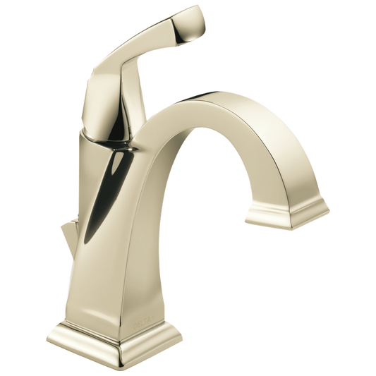 Delta Dryden Polished Nickel 4-in centerset 1-handle WaterSense Mid-arc Residential Handle Bathroom Sink Faucet with Drain