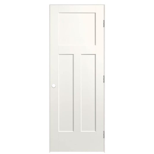 Masonite 28-in x 80-in White Solid core 3-panel Left hand Smooth Prefinished Molded composite Flat Jamb Single Prehung Interior Door with