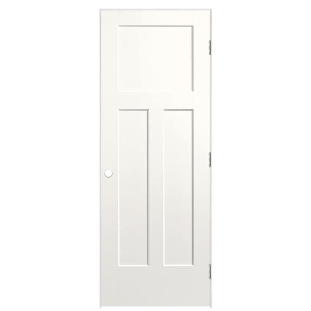 Masonite 28-in x 80-in Snow Storm Hollow core 3-panel Left hand Smooth Prefinished Molded composite Flat Jamb Single Prehung Interior Door with