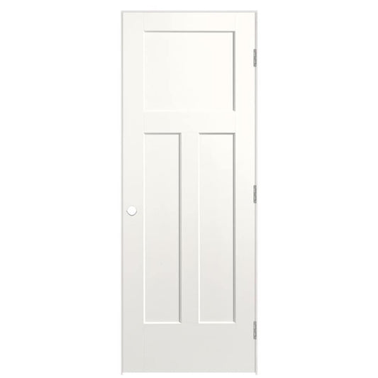 Masonite 28-in x 80-in Snow Storm Hollow core 3-panel Left hand Smooth Prefinished Molded composite Flat Jamb Single Prehung Interior Door with