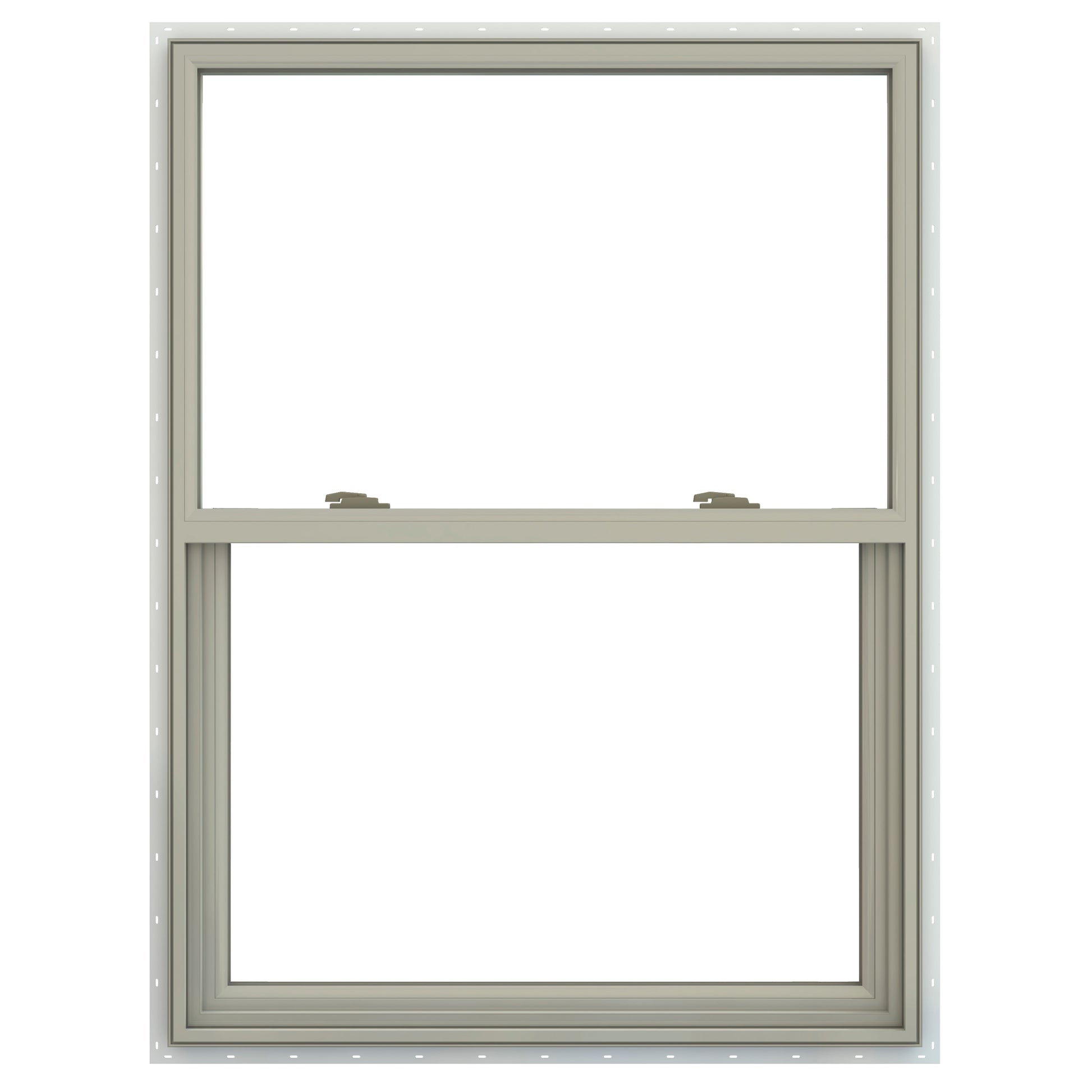 JELD-WEN V-2500 35-1/2-in x 47-1/2-in Desert Sand Exterior Vinyl New Construction Single Hung Window Low-E argon Double Pane Glass (Half Screen Included)