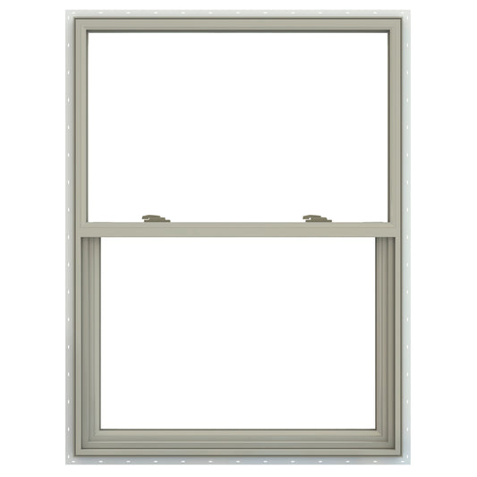 JELD-WEN V-2500 35-1/2-in x 47-1/2-in Desert Sand Exterior Vinyl New Construction Single Hung Window Low-E argon Double Pane Glass (Half Screen Included)