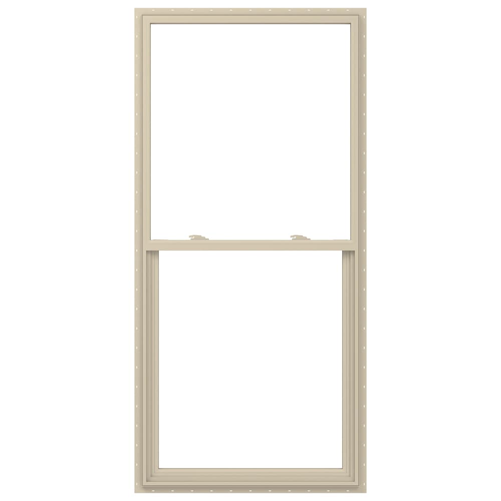 JELD-WEN V-2500 35-1/2-in x 71-1/2-in Almond Exterior Vinyl New Construction Single Hung Window Low-E argon Double Pane Glass (Half Screen Included)