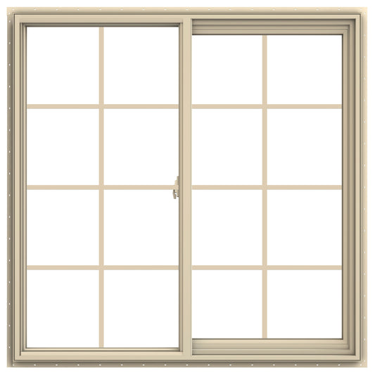 JELD-WEN V-2500 Almond Exterior Almond Interior Right-Handed Vinyl Sliding Window Annealed Glass with Grids (Full Screen Included)