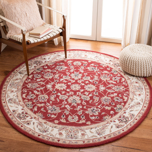 Safavieh Chelsea York 8 x 8 (ft) Tufted Wool Burgundy/Ivory Round Indoor Floral/Botanical Oriental Spot Clean Only Area rug