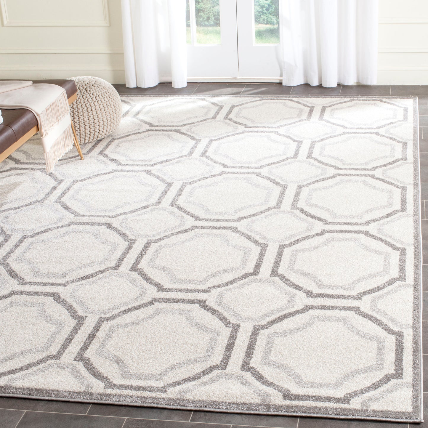 Safavieh Amherst Mosaic 10 x 14 (ft) Loomed Synthetic Ivory/Light Gray Rectangular Indoor Geometric Area rug