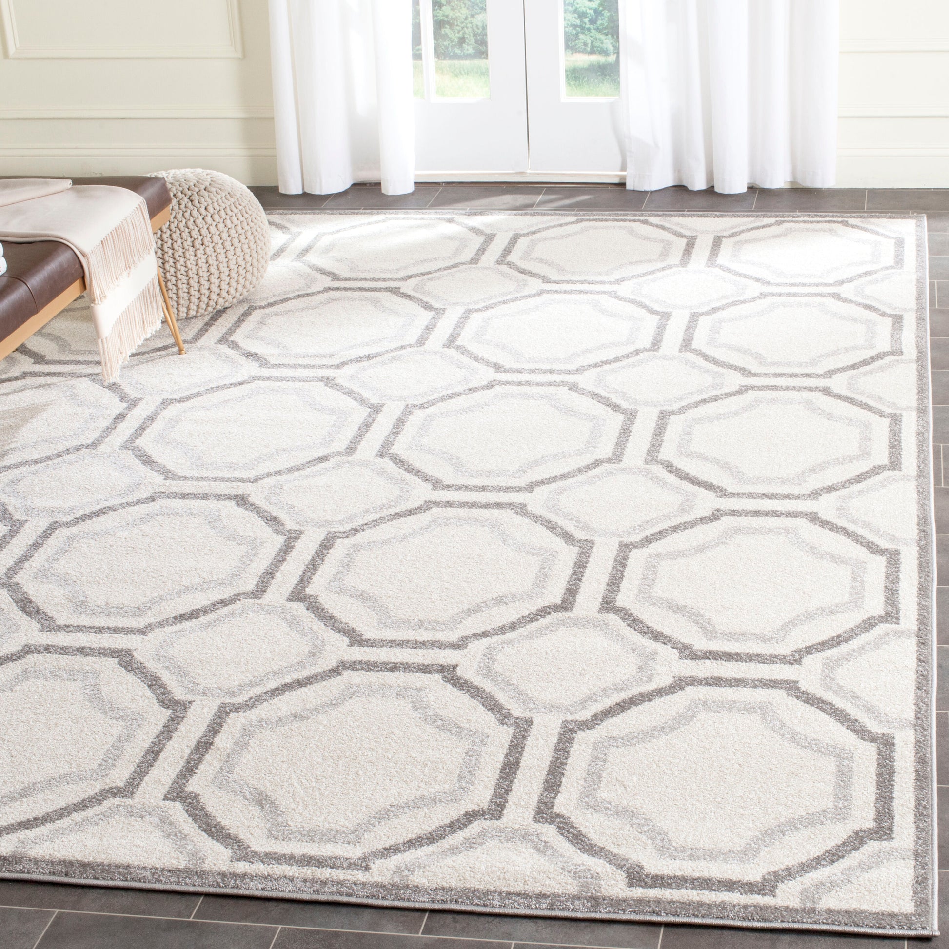 Safavieh Amherst Mosaic 10 x 14 (ft) Loomed Synthetic Ivory/Light Gray Rectangular Indoor Geometric Area rug
