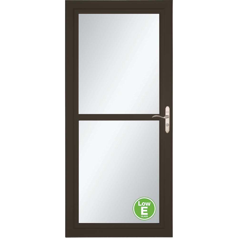 LARSON 80 Split Fullview (Tradewinds) 36-in x 81-in Brown Aluminum Reversible Hinge Storm Door with Retractable Screen ( Brushed nickel Handle Included )
