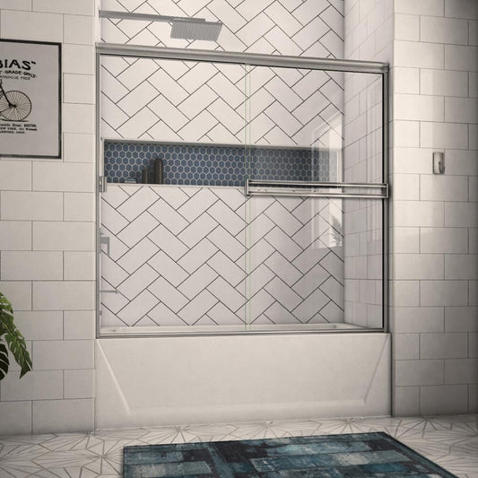 Arizona Shower Door Traditional Brushed Nickel 52-in to 56-in W x 55.375-in H Semi-Frameless Sliding Bathtub Door