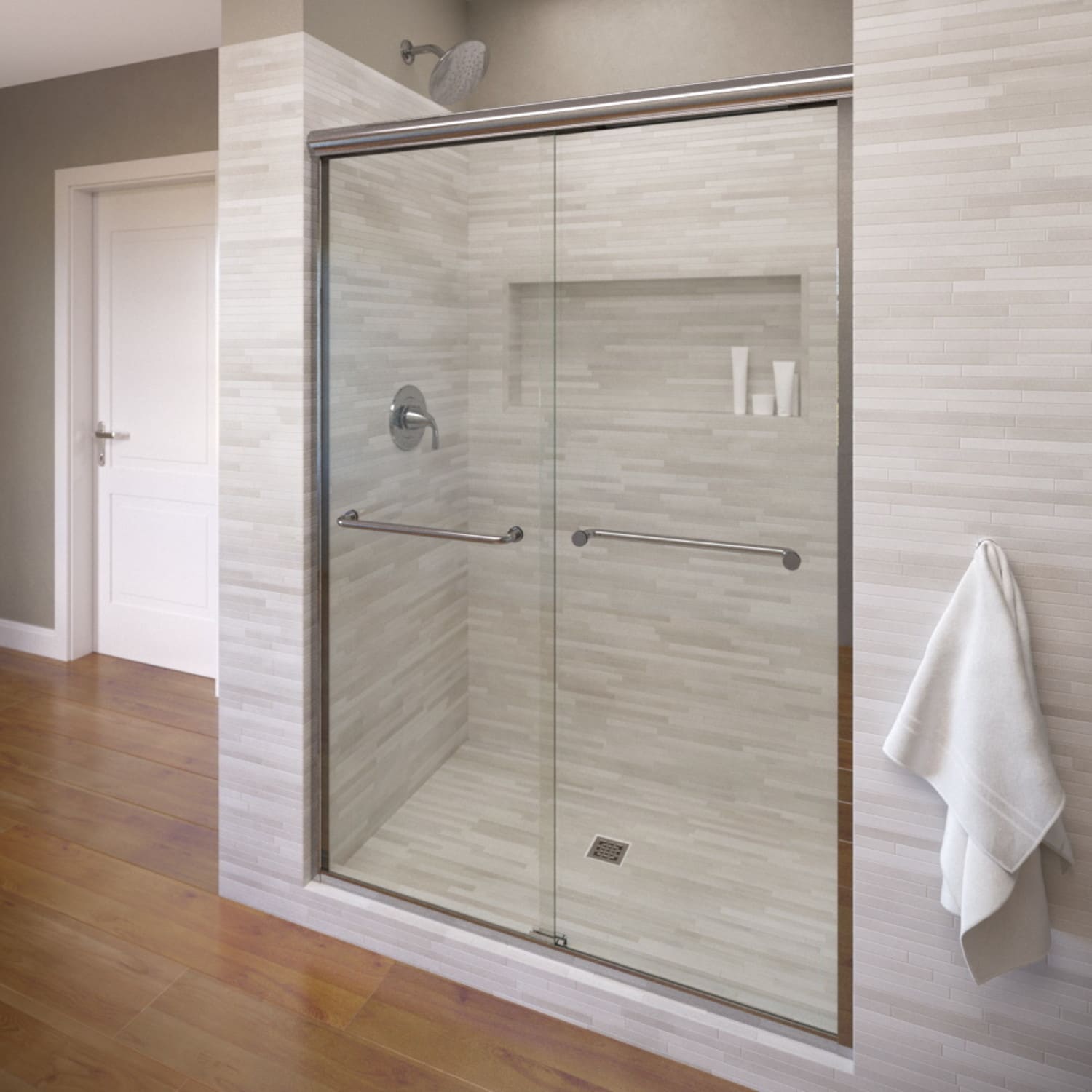 Basco Infinity Chrome 43-in to 47-in W x 70.0-in H Semi-frameless Clear Glass Bypass Sliding Shower door