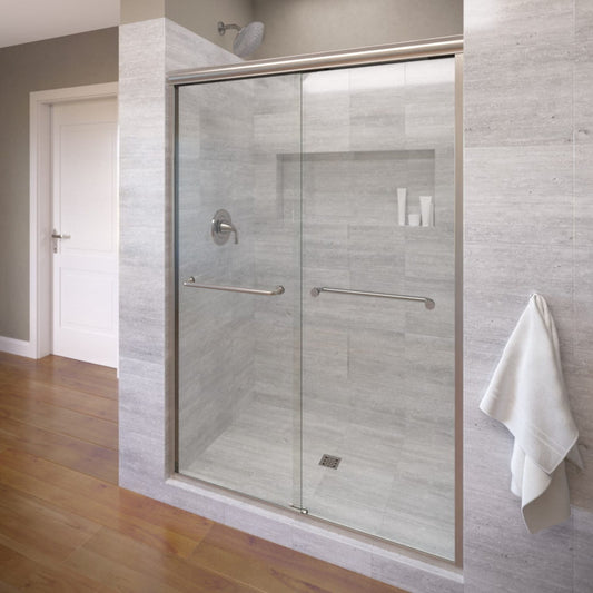 Basco Infinity Brushed Nickel 54-1/2-in to 58-1/2-in W x 70.0-in H Semi-frameless Clear Glass Bypass Sliding Shower door