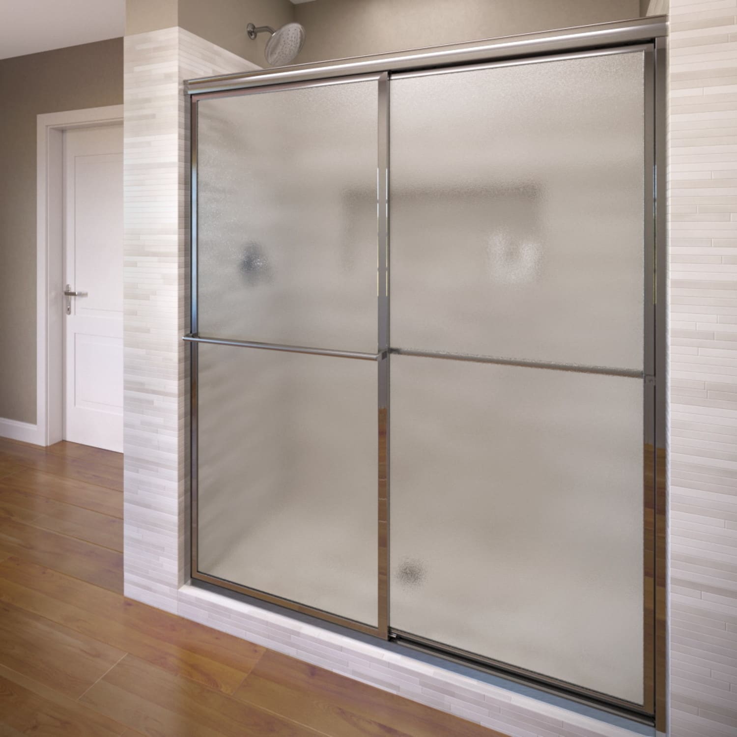 Basco Deluxe Chrome 57-in to 59-in W x 71.5-in H Framed Obscure Glass Bypass Sliding Bathtub door