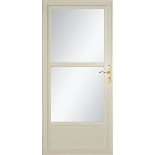 LARSON 80 Midview (Tradewinds) 32-in x 81-in Almond Aluminum Reversible Hinge Storm Door with Retractable Screen ( Polished brass Handle Included )