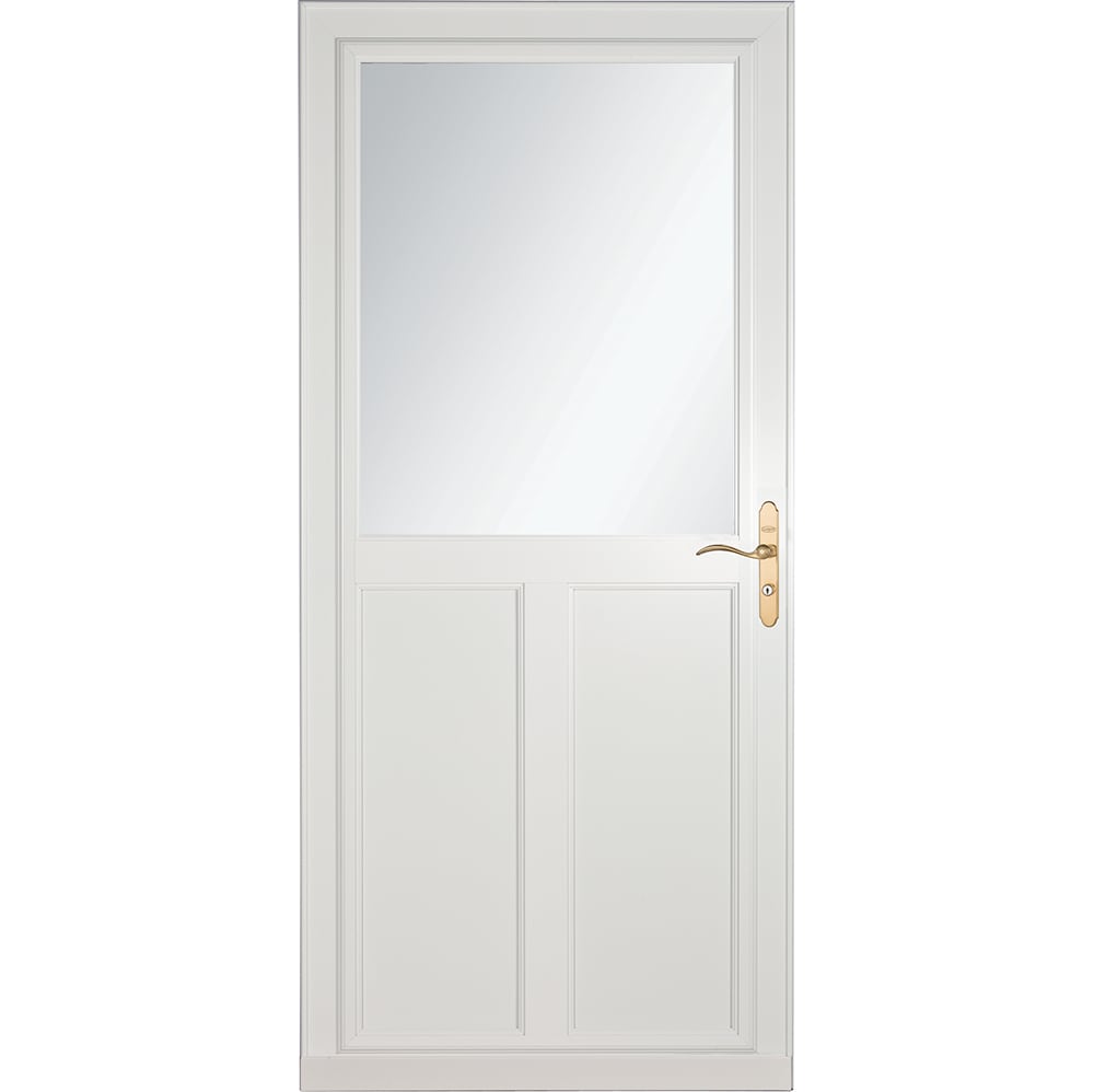 LARSON 80 Highview (Tradewinds) 32-in x 81-in White Aluminum Reversible Hinge Storm Door with Retractable Screen ( Polished brass Handle Included )