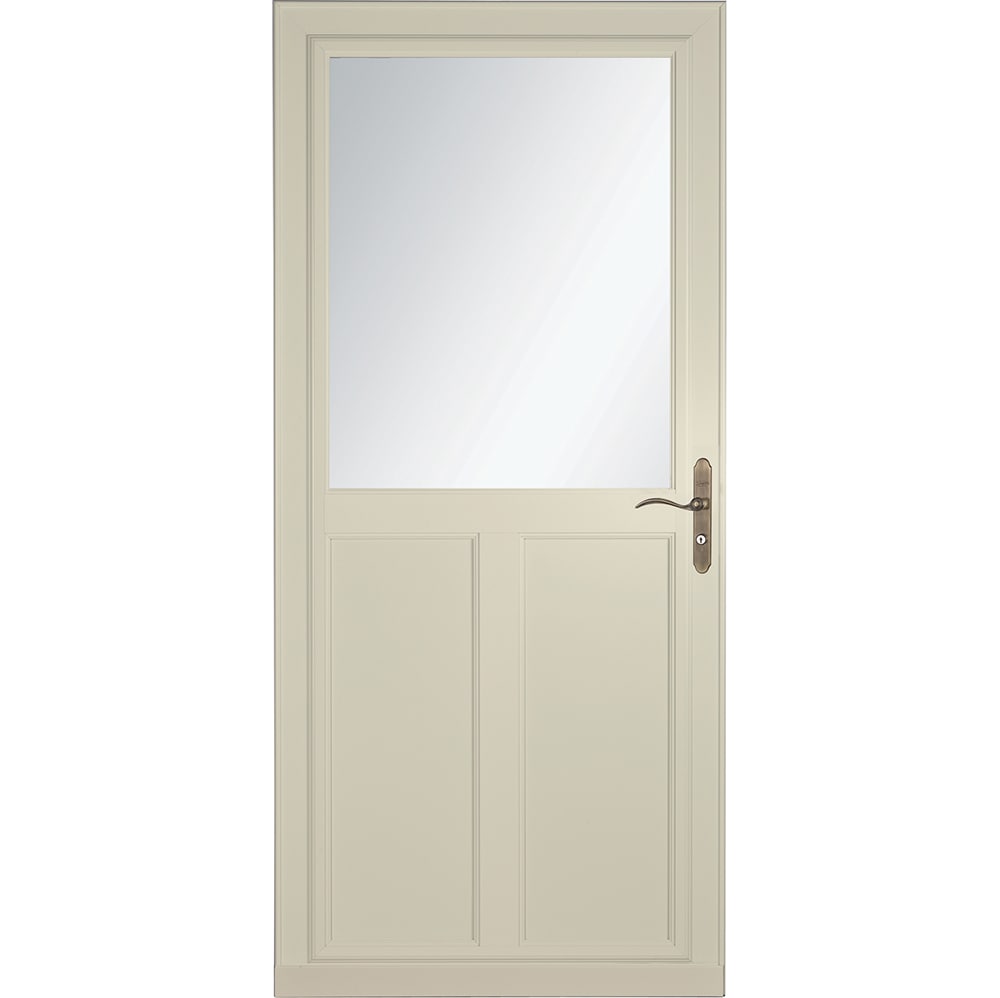 LARSON 80 Highview (Tradewinds) 36-in x 81-in Almond Aluminum Reversible Hinge Storm Door with Retractable Screen ( Antique brass Handle Included )