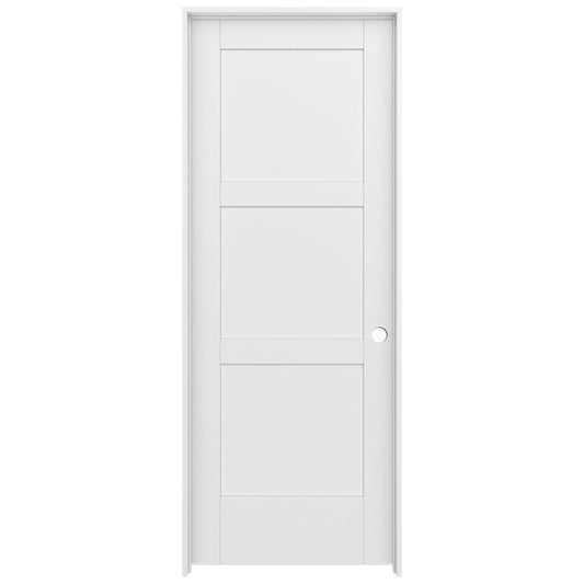 JELD-WEN 24-in x 80-in Primed Solid core 3-panel Left hand Smooth Primed MDF Flat Jamb Single Prehung Interior Door with