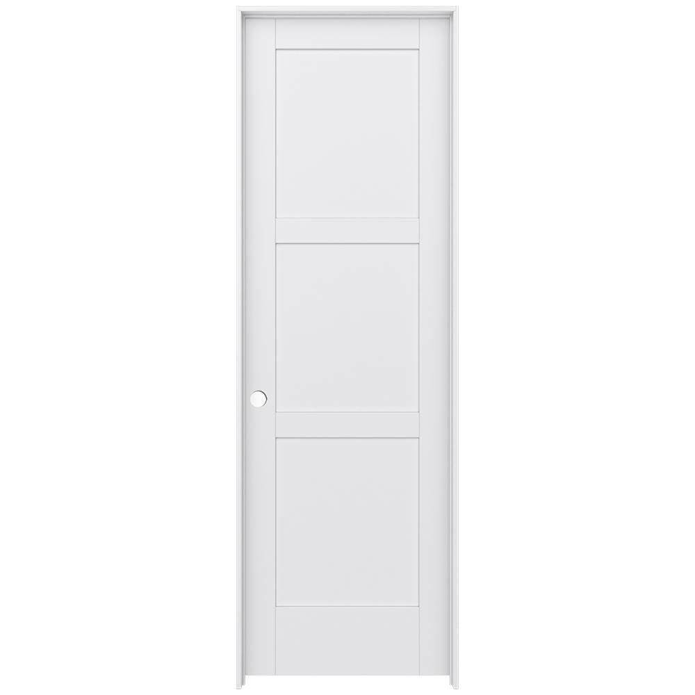 JELD-WEN 24-in x 96-in Primed 3-panel Right hand Smooth Primed MDF Flat Jamb Single Prehung Interior Door with