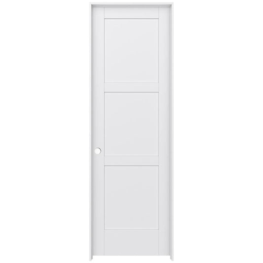 JELD-WEN 24-in x 96-in Primed 3-panel Right hand Smooth Primed MDF Flat Jamb Single Prehung Interior Door with