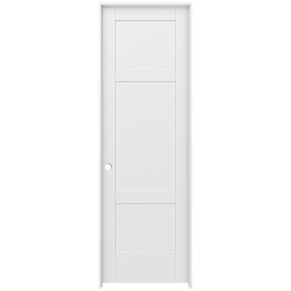 JELD-WEN 32-in x 96-in Primed 3-panel Right hand Smooth Primed MDF Flat Jamb Single Prehung Interior Door with