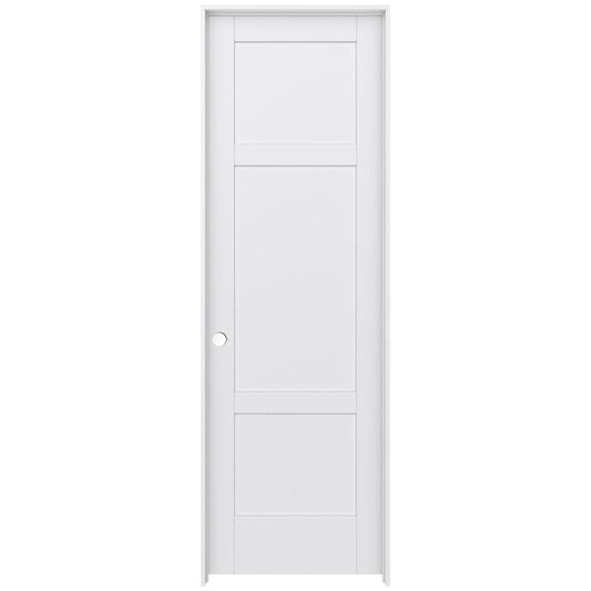 JELD-WEN 32-in x 96-in Primed 3-panel Right hand Smooth Primed MDF Flat Jamb Single Prehung Interior Door with
