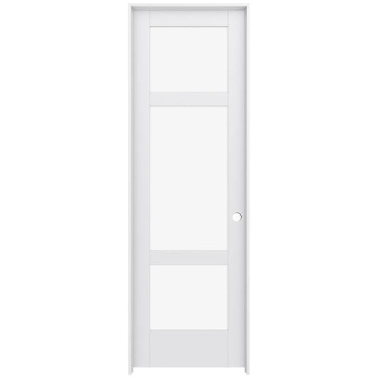 JELD-WEN 24-in x 96-in Primed Solid core 3-panel Clear glass Left hand Smooth Primed MDF Flat Jamb Single Prehung Interior Door with