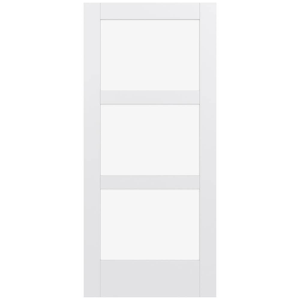 JELD-WEN MODA 1035W 36-in x 80-in Primed 3-panel square Clear glass Smooth Solid core Primed MDF Slab Door