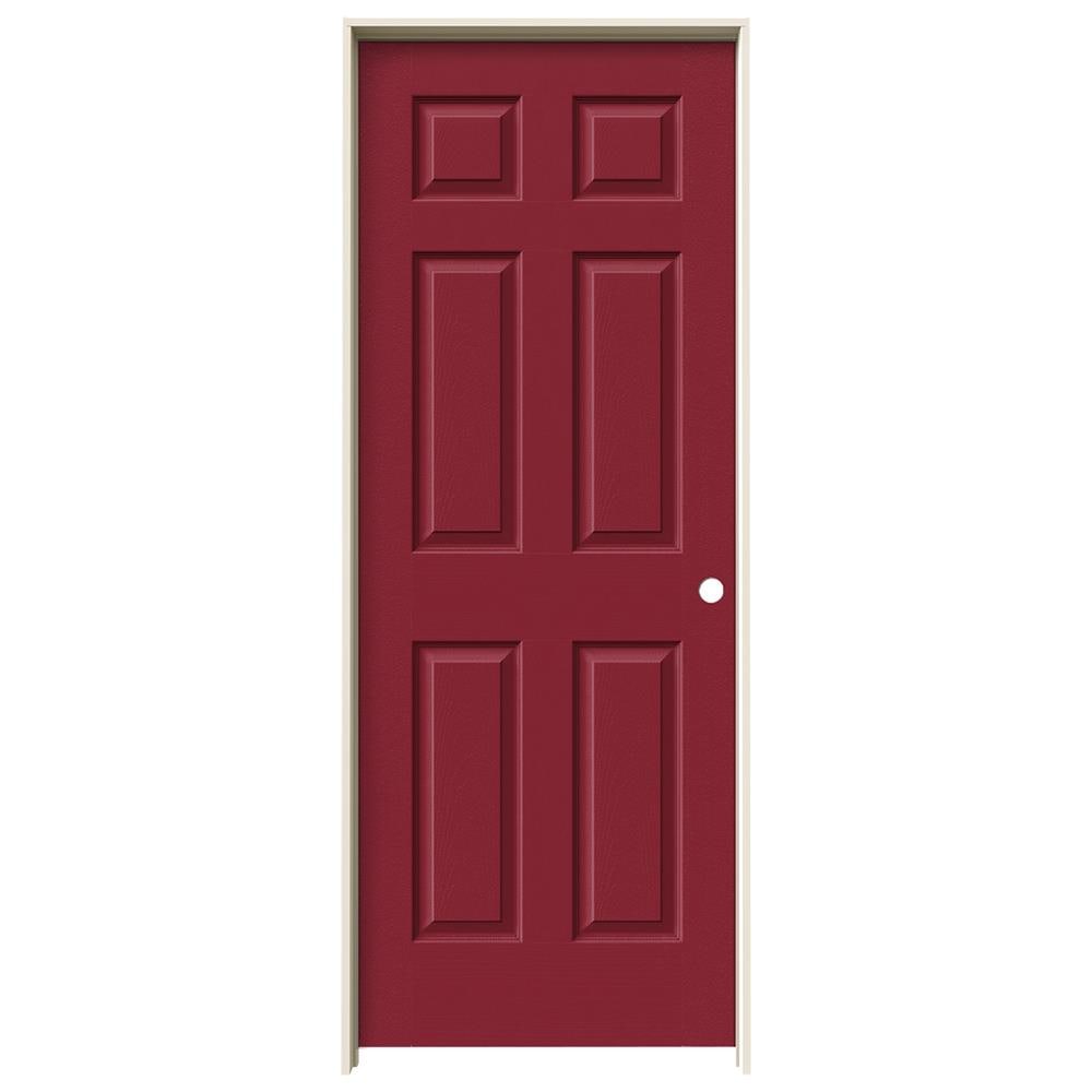 JELD-WEN 30-in x 80-in Cranberry Solid core 6-panel Left hand Textured Prefinished Molded composite Flat Jamb Single Prehung Interior Door with