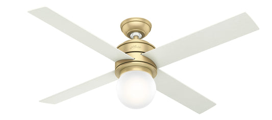 Hunter Hepburn 52-in Modern Brass with White Grain Blades Ceiling Fan With Light 4 -Blade