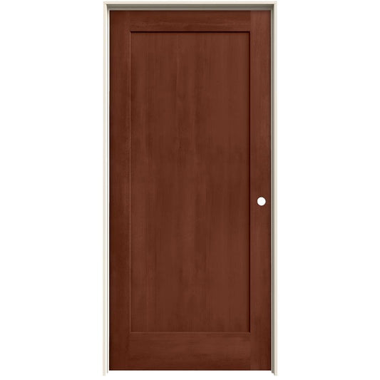 JELD-WEN 36-in x 80-in Amaretto Solid core 1-panel Left hand Smooth Stained Molded composite Flat Jamb Single Prehung Interior Door with