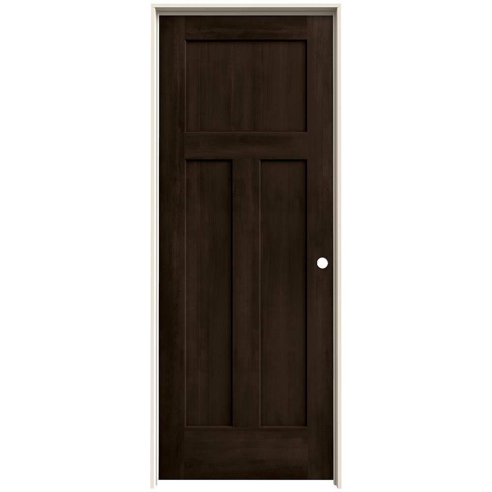 JELD-WEN 30-in x 80-in Espresso Hollow core 3-panel Left hand Smooth Stained Molded composite Flat Jamb Single Prehung Interior Door with
