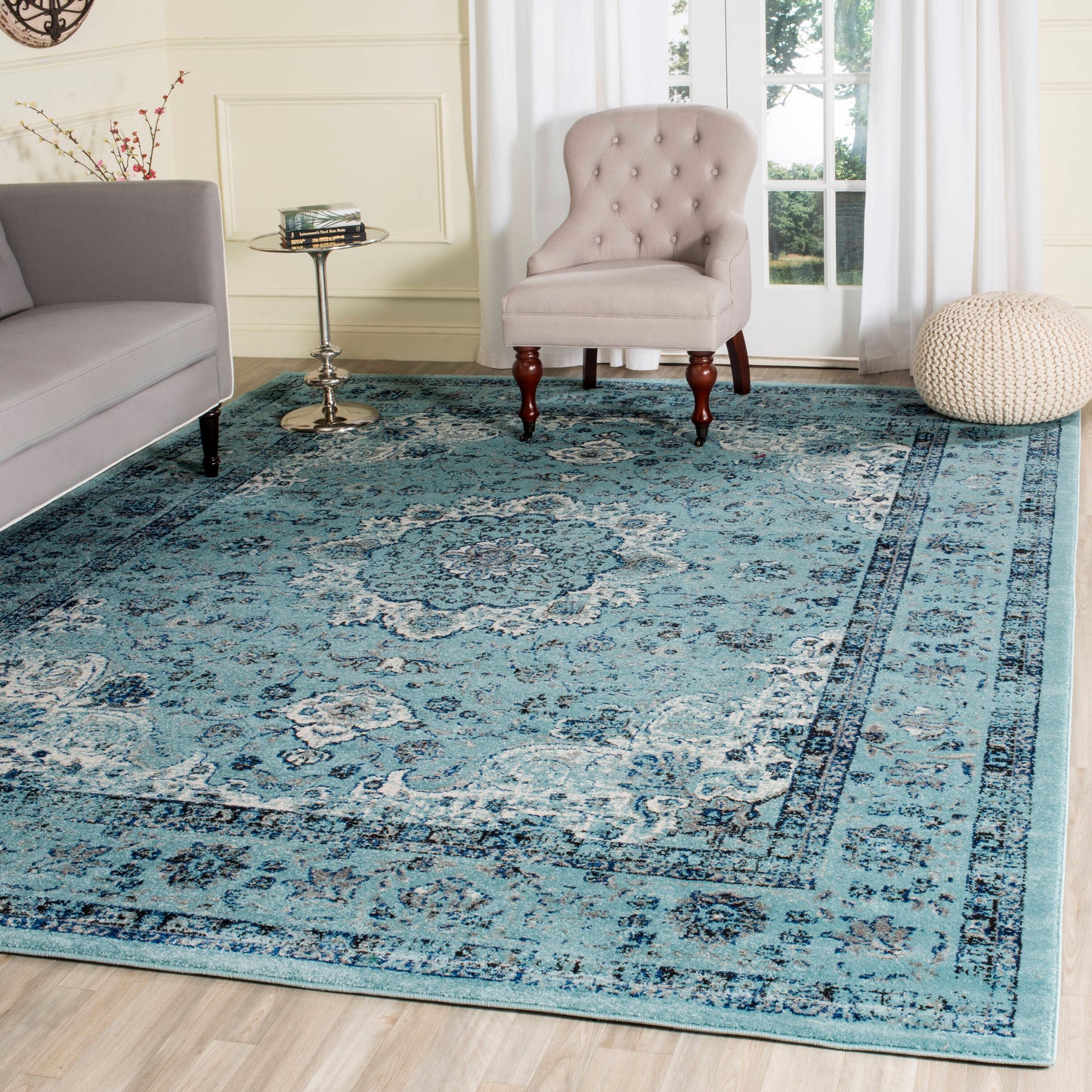 Safavieh Evoke Savoy 9 x 12 (ft) Loomed Synthetic Light Blue/Light Blue Rectangular Indoor Floral/Botanical Vintage Spot Clean Only Area rug
