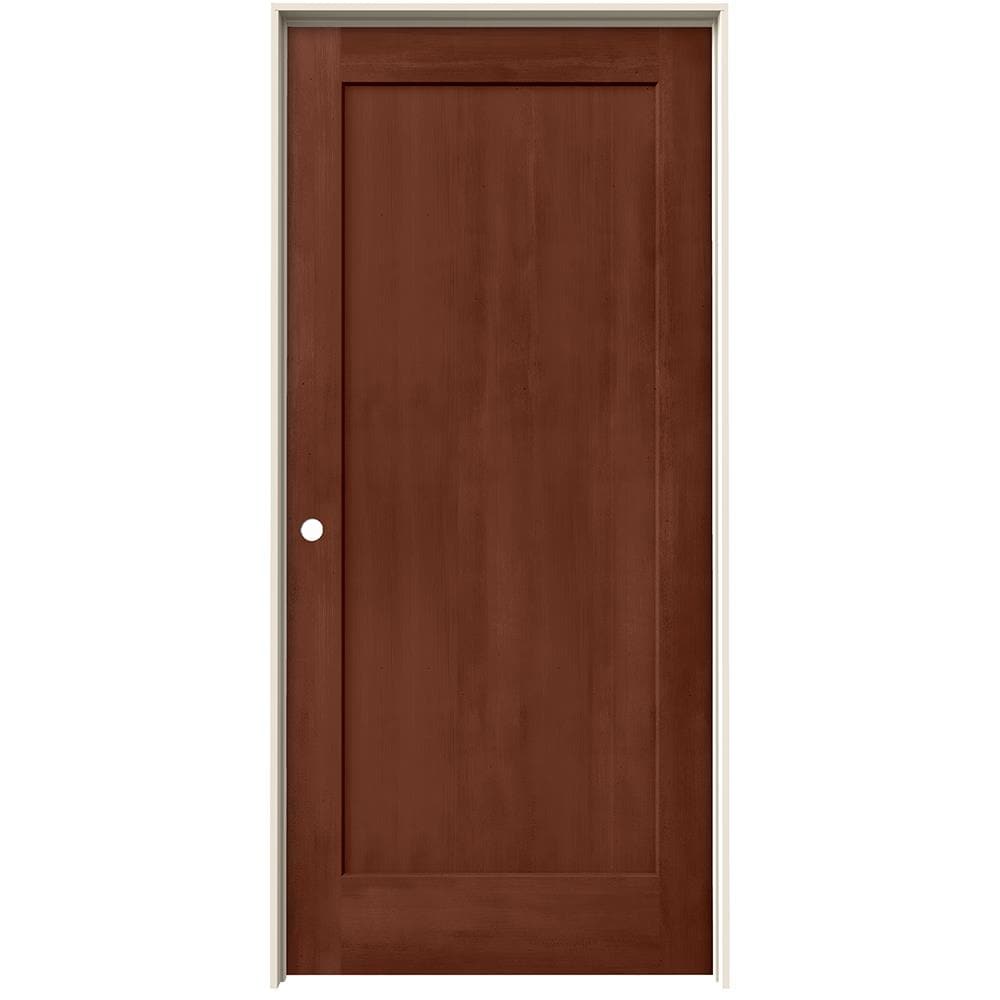 JELD-WEN 36-in x 80-in Amaretto Solid core 1-panel Right hand Smooth Stained Molded composite Flat Jamb Single Prehung Interior Door with