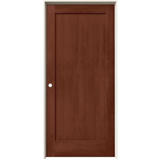 JELD-WEN 36-in x 80-in Amaretto Solid core 1-panel Right hand Smooth Stained Molded composite Flat Jamb Single Prehung Interior Door with