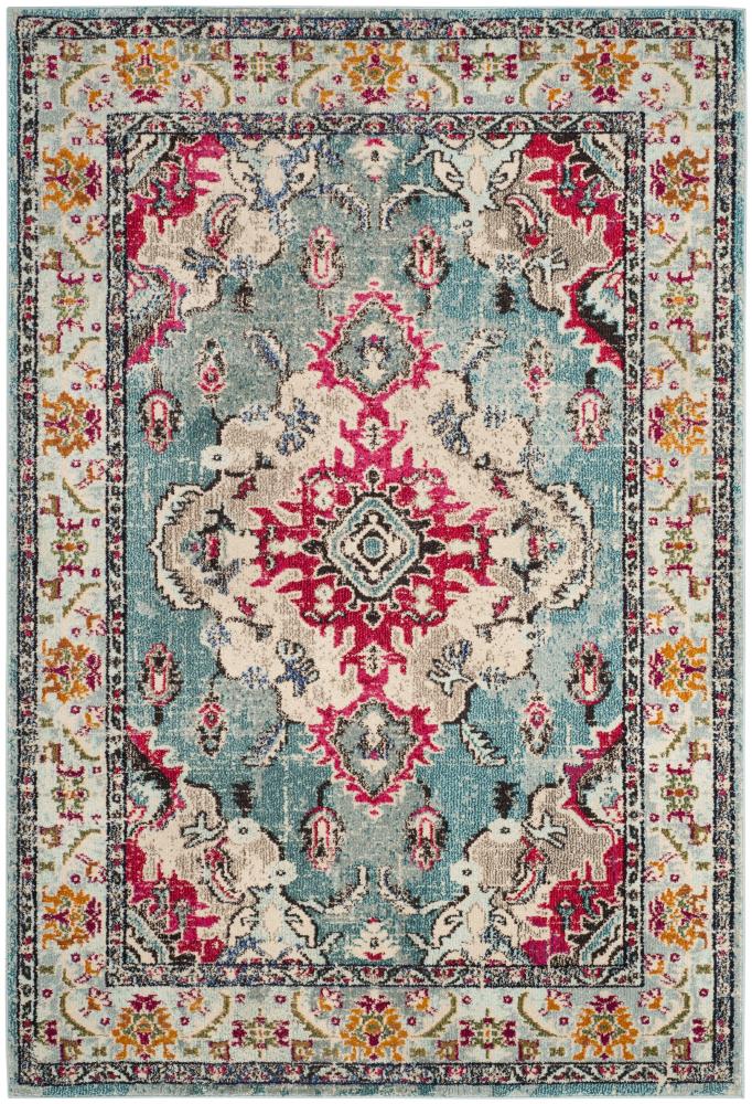 Safavieh Monaco Mahal 11 x 15 (ft) Loomed Polypropylene Light Blue/Fuchsia Rectangular Indoor Distressed/Overdyed Oriental Spot Clean Only Area rug