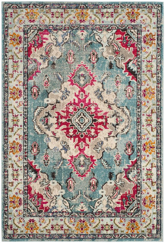 Safavieh Monaco Mahal 11 x 15 (ft) Loomed Polypropylene Light Blue/Fuchsia Rectangular Indoor Distressed/Overdyed Oriental Spot Clean Only Area rug