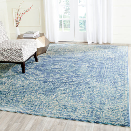 Safavieh Valencia Konye 9 x 12 (ft) Loomed Polyester Blue/Multi Rectangular Indoor Abstract Vintage Spot Clean Only Area rug