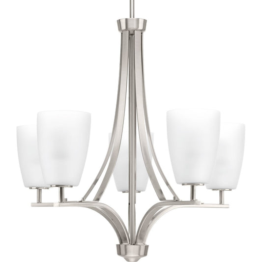 Progress Lighting Leap 5 -Light Brushed Nickel Transitional For Use in Bedrooms, Dining Rooms, Foyers, Kitchens, Living Rooms Chandelier