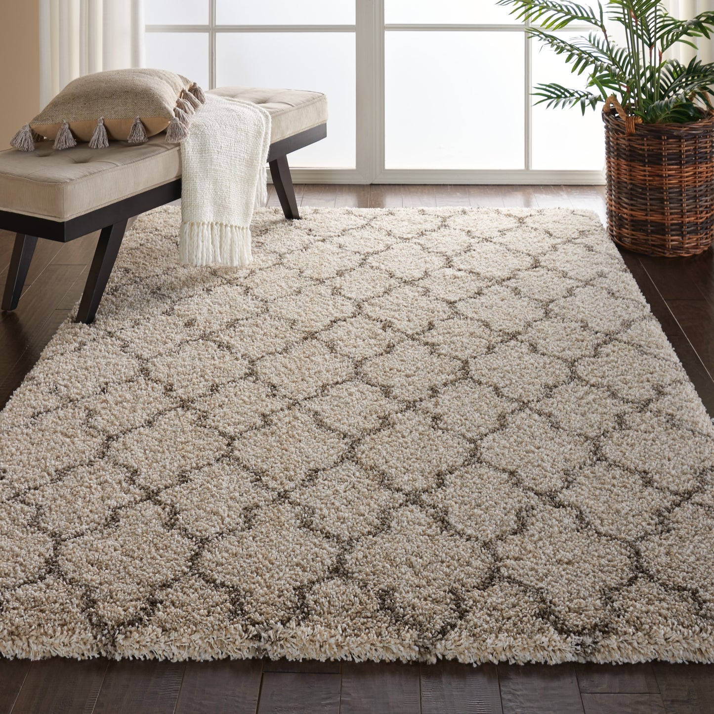 Nourison Amore 6 x 9 (ft) Polypropylene Cream Rectangular Indoor Abstract Professionally Clean Only Area rug
