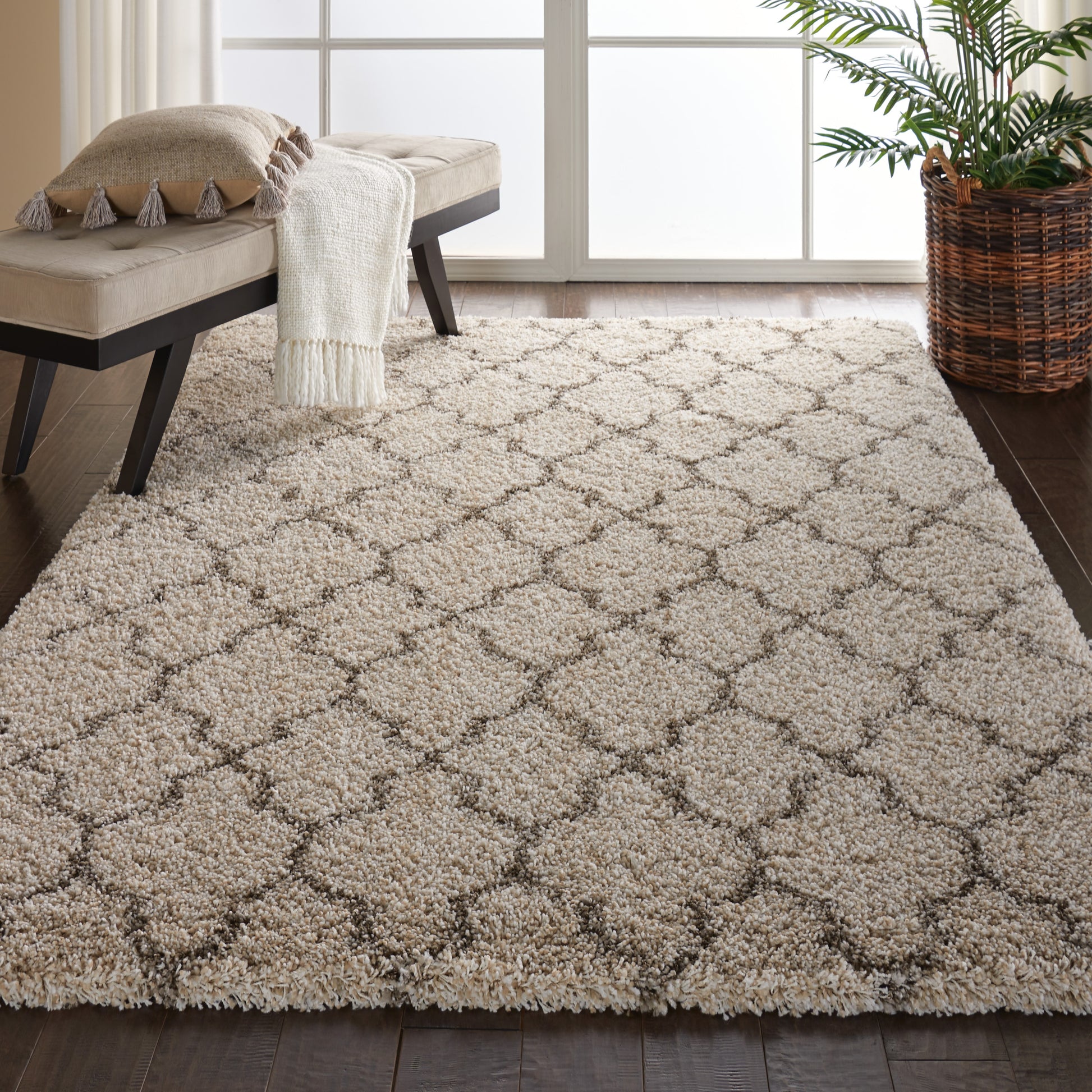 Nourison Amore 6 x 9 (ft) Polypropylene Cream Rectangular Indoor Abstract Professionally Clean Only Area rug