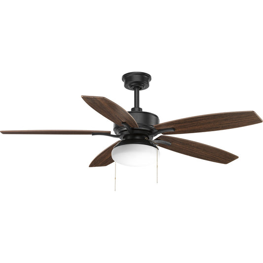 Progress Lighting Billows 52-in Forged Black with Medium Cherry/Toasted Oak Blades Integrated LED Ceiling Fan With Light 5 -Blade