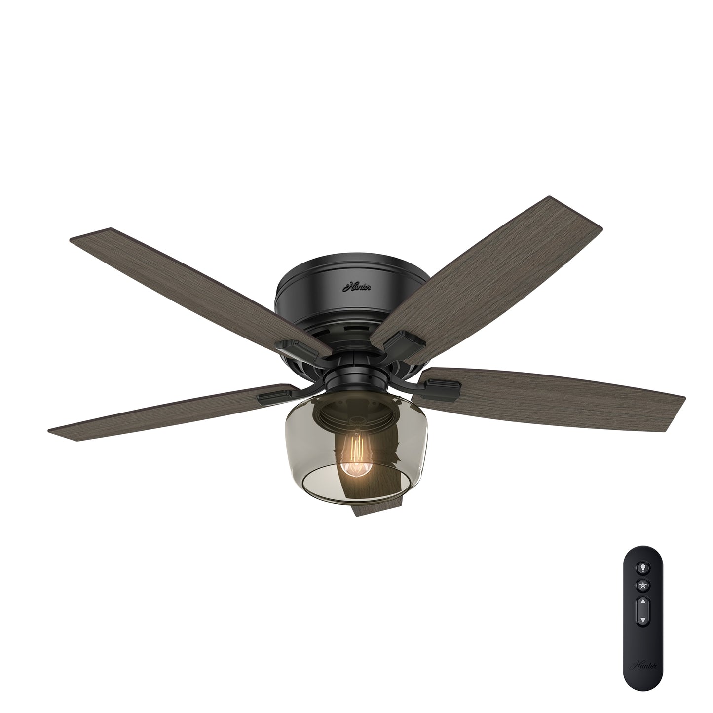 Hunter Bennett 52-in Flush Mount Matte Black with Grey Walnut/Burnt Walnut Blades With Light and Remote ( 5 -Blade ) 957280