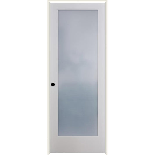 RELIABILT 28-in x 80-in Primed Solid core 1-panel Frosted glass Right hand Smooth Primed Pine Wood Flat Jamb Single Prehung Interior Door with