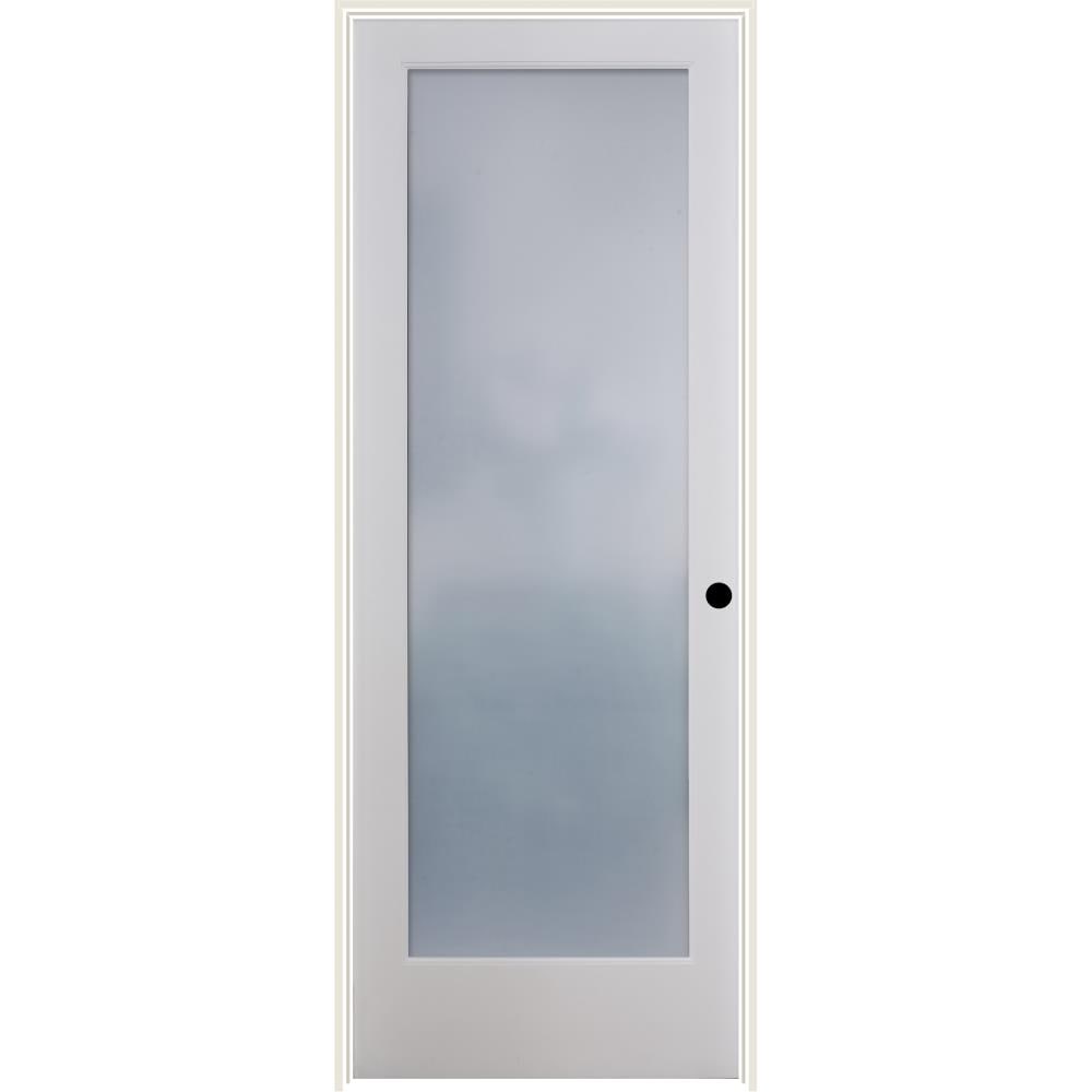 RELIABILT 30-in x 80-in Primed Solid core 1-panel Frosted glass Left hand Smooth Primed Pine Wood Flat Jamb Single Prehung Interior Door with